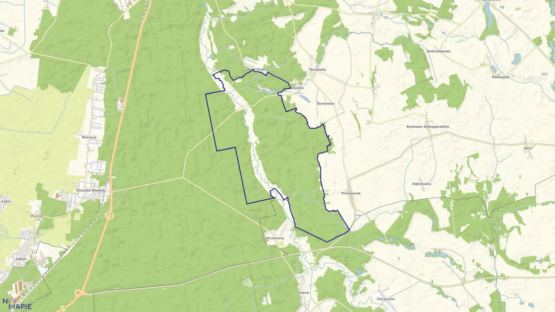 Mapa obrębu Bącznik w gminie Goleniów