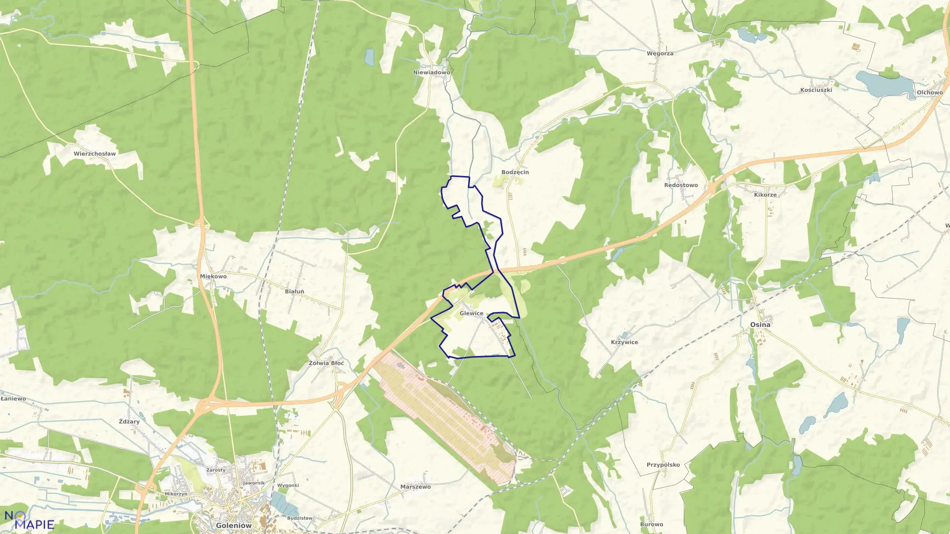 Mapa obrębu Glewice - 1 w gminie Goleniów