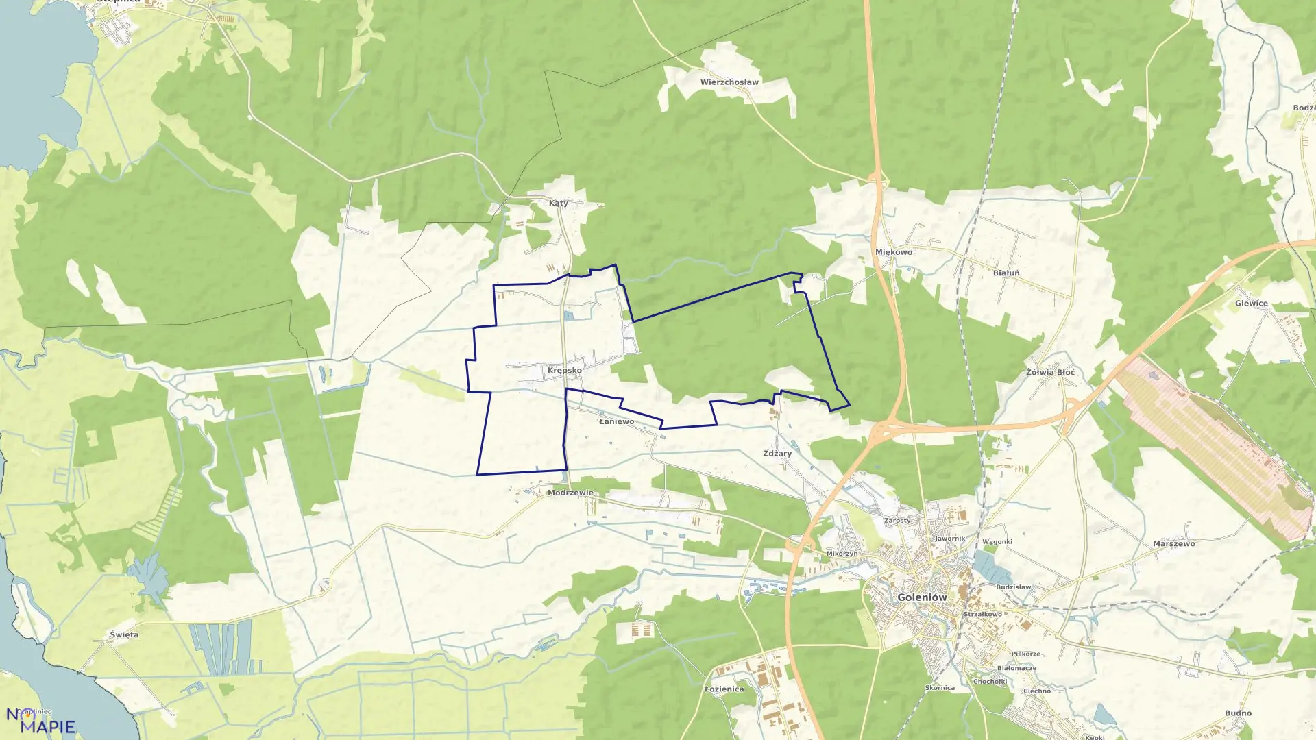 Mapa obrębu Krępsko w gminie Goleniów