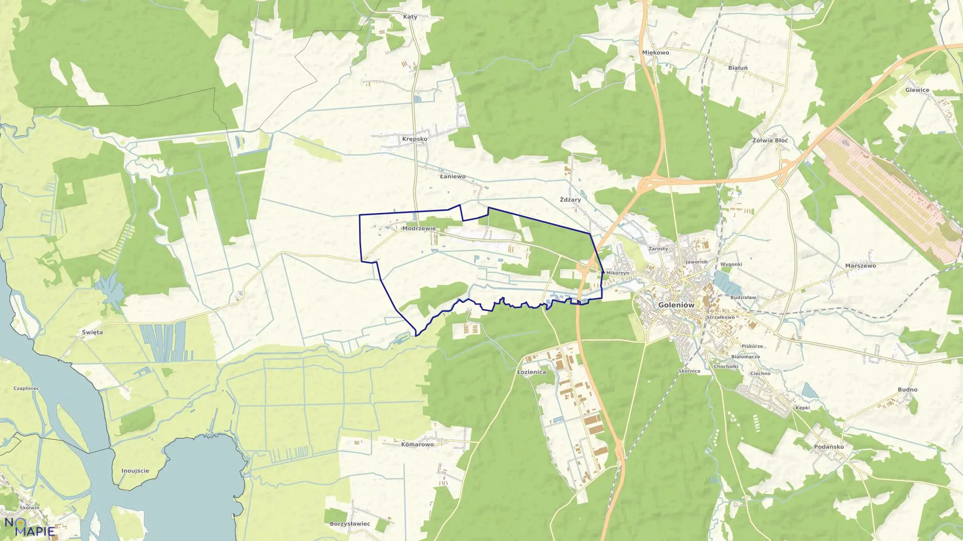 Mapa obrębu Modrzewie w gminie Goleniów